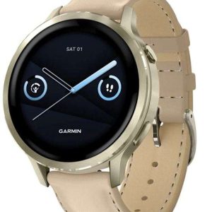 GPS VENU 4 41 MM ORO LUNAR CON BLANCO HUESO FAJA CUERO #010-03013-03 GARMIN