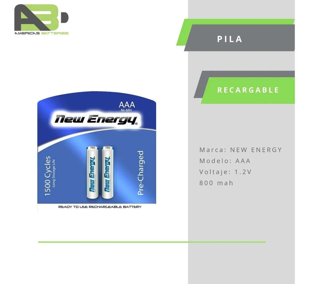 BATERIA REC. AAA C/U 1.2V 800MA NMH NEW ENERGY 9932