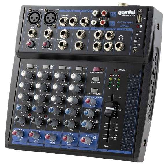 MEZCLADOR DE AUDIO DE 8 CANALES GEMINI CONSOLA COMPACTA DJ MIX