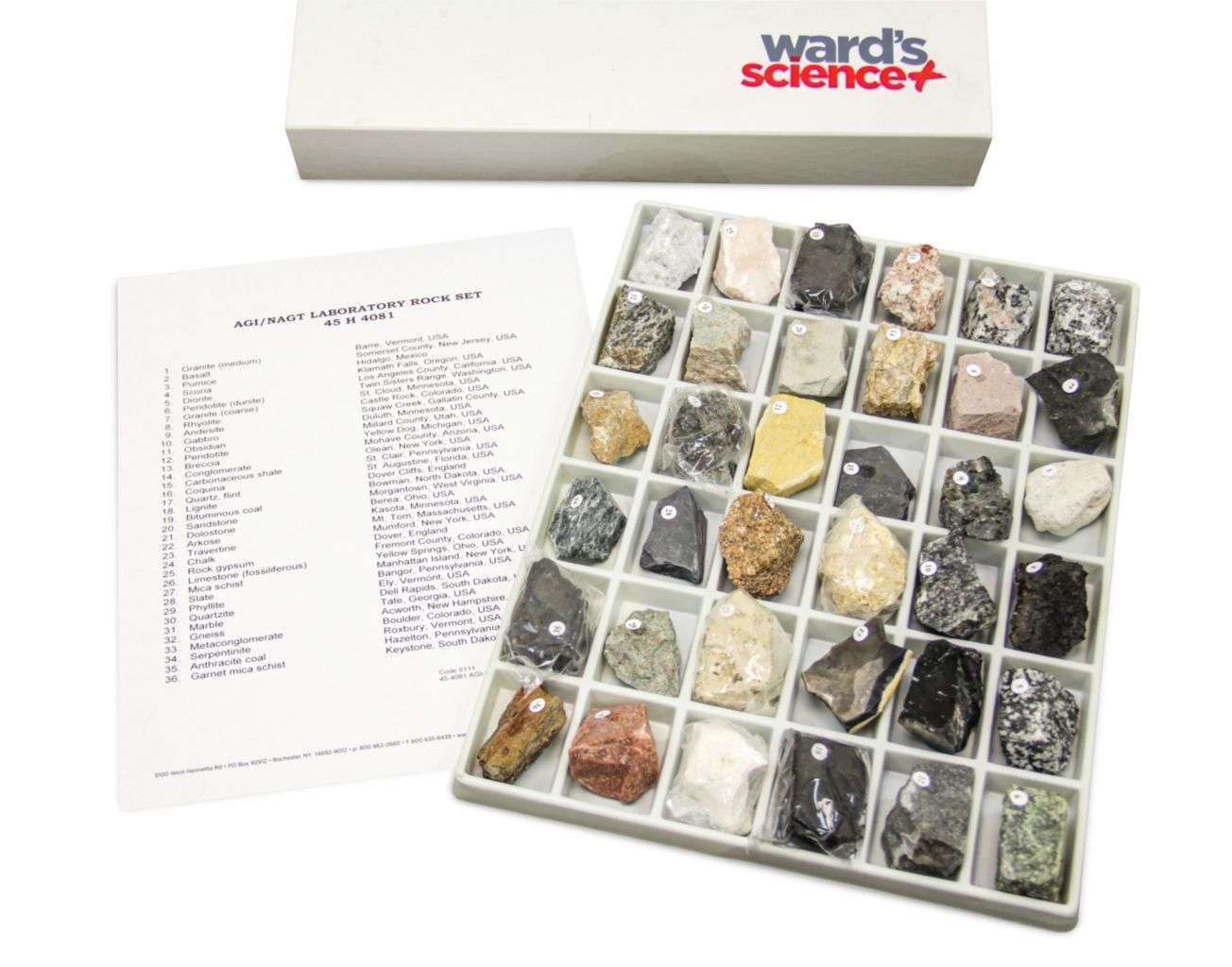 JUEGO DE ROCAS DE LABORATORIO IGNEAS Y METAMORFICAS 470025-288 VWR SCIENTIFIC