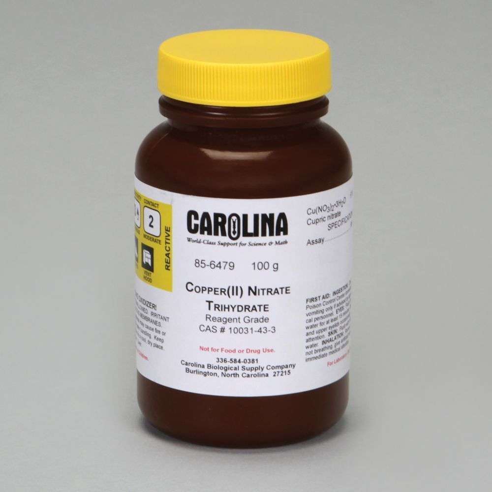 NITRATO DE COBRE (II), TRIHIDRATO, GRADO REACTIVO, 100G # 856479 CAROLINA BIOLOGICAL