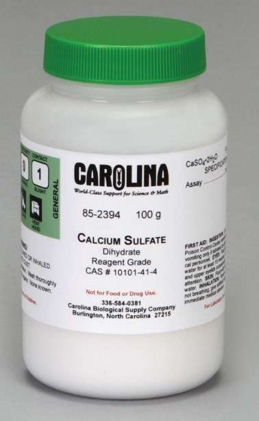 SULFATO DE CALCIO DIHIDRATO, GRADO REACTIVO, 100 G #852394 CAROLINA BIOLOGICAL